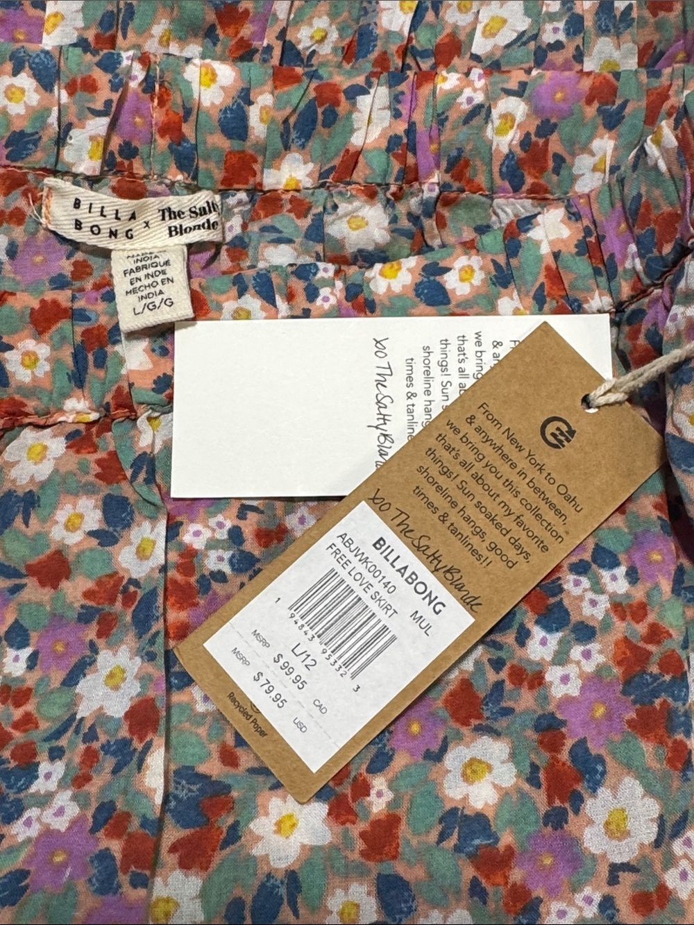 BILLABONG x SALTY BLONDE Free Love Skirt Floral Large NWT 167 - Picture 13 of 14